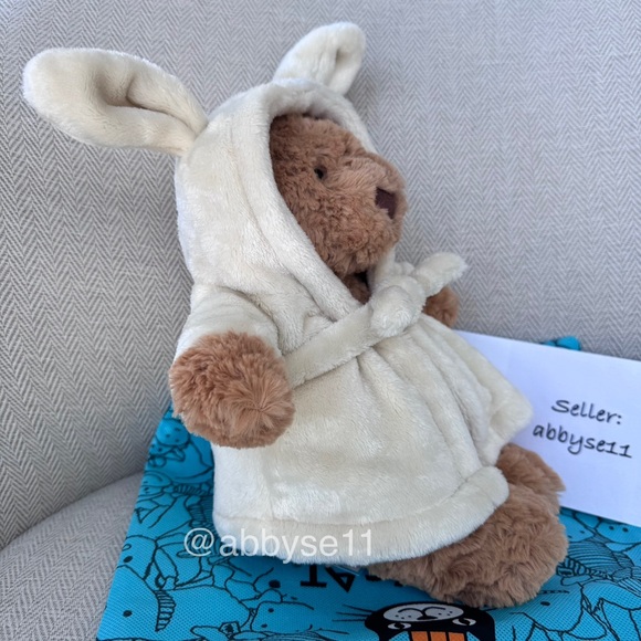 Jellycat Bartholomew Bear Bathrobe Plush Toy NWT Authentic W/ Dust Bag BARM2BR - Picture 3 of 5